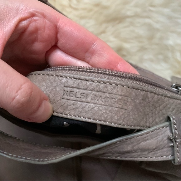 Kelsi Dagger Izzy Convertible Calf Leather Diagonal Hobo Bag Taupe Beige - Picture 5 of 15